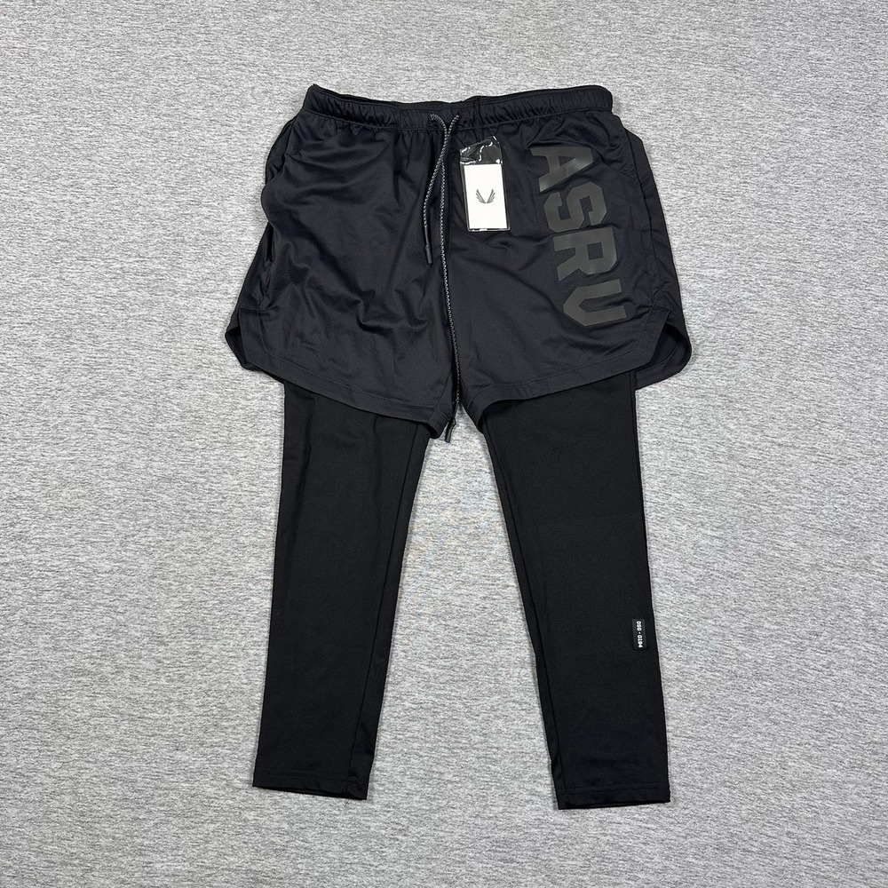 ASRV TrainLite 2-1 Legging Shorts Mens Medium Black Gym Workout DSG-0194 NEW